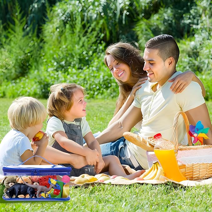 3 Packs Clear Toy Storage Bags- 9.4 x 6.7 x 4.3 Inch Transparent PVC Toy Organizing Bags with Zipper- Waterproof Toy Storage Organizer Pouch for Building Blocks, Small Toys (Blue)