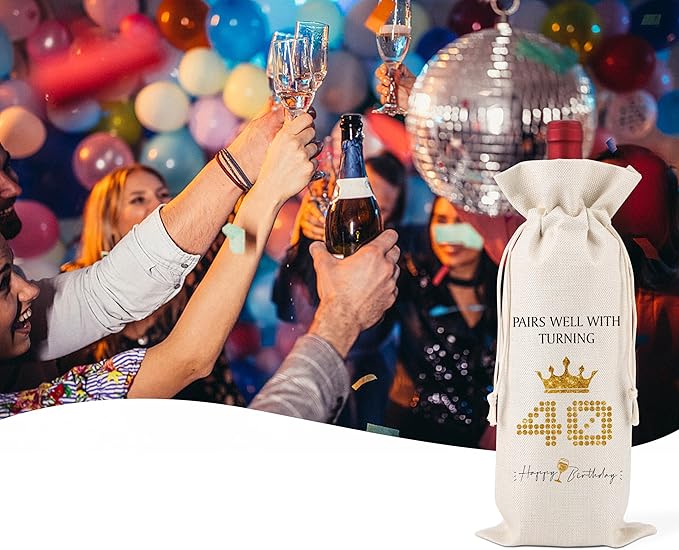 40th Birthday Gifts for Women Men,40th Gifts,40th Birthday Decorations,Pairs Well with Turning 40 Forty,Funny Birthday Wine Bags,1 Drawstring Gift Wine Bag,Q12