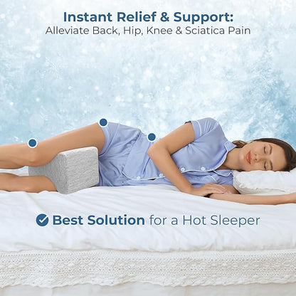 5 STARS UNITED Knee Pillow for Side Sleepers - Cooling Cover - Memory Foam Leg Pillow for Side Sleeping - Between Legs Pillow for Hip and Lower Back Pain - Sciatica Pain Relief