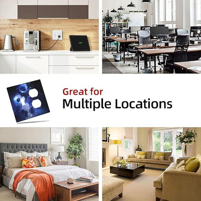 Cute Baby Panda Light Switch Cover Wall Plate Decorative 2 Gang Combination Toggle/Outle Covers Blue for Kitchens Farmhouses Duplex Electrical Receptacle Covers 4.5 x 4.6 in