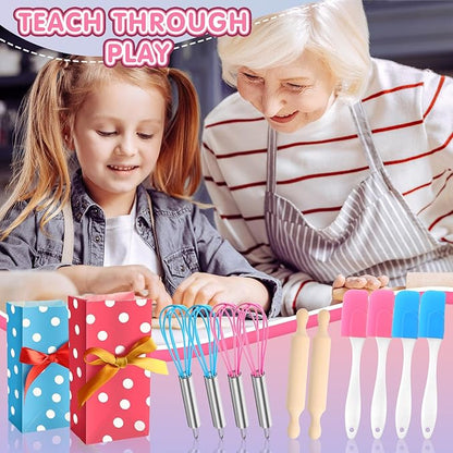 48 Pcs Kids Mini Baking Sets for Real Cooking Games Prize Party Favors, with Spatula, Rolling Pin, Whisk, Gift Bags for Baking Cooking Party Class