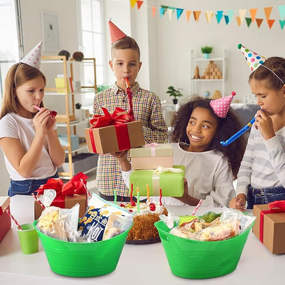 6 Pieces Ice Buckets Bulk, Plastic Ice Buckets with Handles, Oval Storage Tub, Large Capacity Ice Drink Bucket for Party Bar Wine Beer Champagne Beverage Bottle Cooler (Green,4.5 Liter)