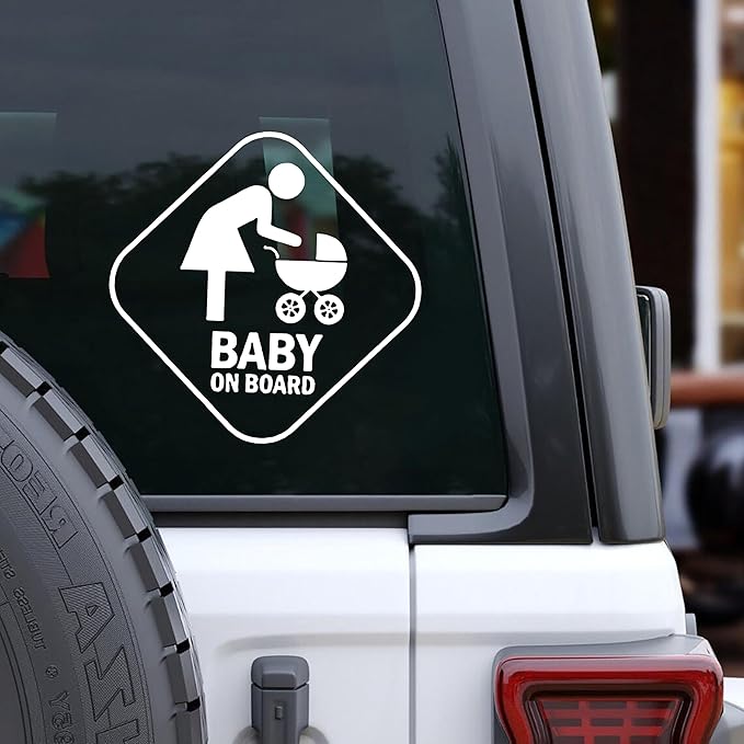 Baby on Board Sticker for Cars - Sticks Anywhere Including Windows - Cute Removable Baby in Car Sign Vinyl Sticker Decal for Car Window Bumper Decal (5 inch) (White)