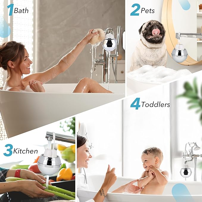 Advanced Bath Water Filter - 10-Stage Filtration| BPA-Free | Easy Install | Bath Filter for Tub - Bath Ball Filter Reduces Chlorine & Heavy Metals, Balances pH, Infuses Vitamin C