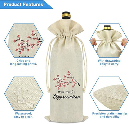 Appreciation Gifts for Women Thanksgiving Themed Decorative Wine Bag Employee Thank You Gifts Appreciation Gifts for Boss Leader Coworker Teacher Boss Day Christmas Retirement Gift Wine Bottle Bag