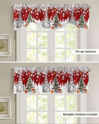 Christmas Gnome Blackout Tie Up Valance Curtains for Kitchen Windows Winter Merry Christmas Tree Balls Window Toppers Balloon Shades for Living Room/Bathroom/Bedroom,1 Panel, 42" X 12", Red