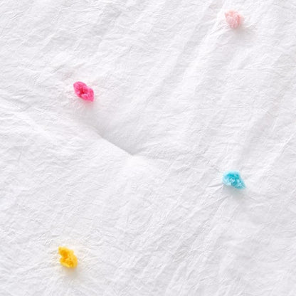 4 Piece White Boho Toddler Bedding Sets for Girls Colorful Pom Pom Comforter Set Jacquard Tufted Dot Crib Bed Sheets Set for Baby Bed in a Bag, Include Comforter, Flat Sheet, Fitted Sheet, Pillowcase