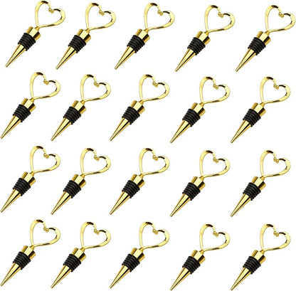 20PCS Heart Wine Stoppers, Love Shaped Design Bottle Stopper for Wine Beverage Guests Gift Summer Beach Party Favors Valentine's Day Souvenirs Bridal Shower Wedding Supplies Bulk-Gold
