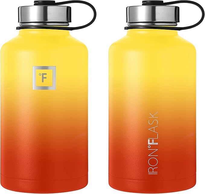 IRON °FLASK Sports Water Bottle - 64 Oz 3 Lids (Wide Spout Lid), Leak Proof - Stainless Steel Gym & Sports Bottles for Men, Women & Kids - Double Walled, Insulated Thermos, for Mom