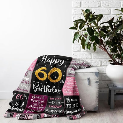 60th Birthday Gifts for Women, 60th Birthday Gift Ideas, 60th Birthday Gifts Blanket 50"X60", Gifts for 60 Year Old Woman, 60th Birthday Decorations, 60 Year Old Birthday Gifts for Women