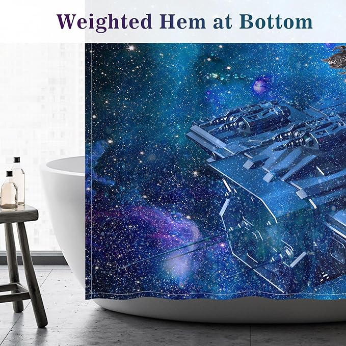 Aimego Stall Small Shower Curtain - Funny Cool Cute Cat on Fantasy Outer Space Galaxy Universe UFO Narrow Half Fabric Cloth Shower Curtain Set for Bathroom Decor Accessories Bath Curtain, 36"x72"