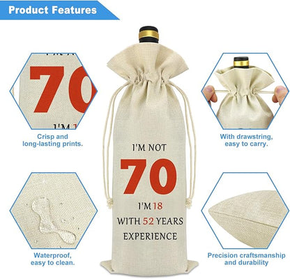 70th Birthday Gift 70th Wine Bag 70 Years Old Birthday Gifts for Women Men Party Decoration Wine Bottle Bag Happy 70th Birthday Gifts for Grandmother Grandpa Wife Husband Aunt Friend Retirement Gift