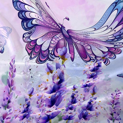 AILONEN Girls Butterfly Shower Curtain for Bathroom,Purple Blooming Lavender Flower Floral Butterfly Printed Bath Curtain 48" W*72" H Polyester Fabric Waterproof Bathroom Curtain with 12 Hooks