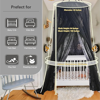 40"x 106" Bed Canopy for Girls & Adults, Double Layer Princess Round Dome Bed Curtain Canopy Drapes, Dreamy Mosquito Net Reading Nook, Bedroom Decoration (Moon)