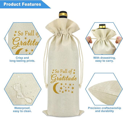Gratitude Gifts for Women Men Thank You Gift Idea Wine Bag Christmas Thanksgiving Retirement Birthday Gifts for Friends Grandma Grandfather BFF Coach Co-worker Wine Bottle Cover with Drawstrings