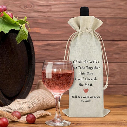 Gfhzdmf Proposal Gift Engagement Gift for Women Men Wine Gift Bag Wedding Day Gift for Bride Groom Wedding Gift for Dad Bridesmaid Anniversary Valentine Gift for Girlfriend Burlap Wine Bottle Bags