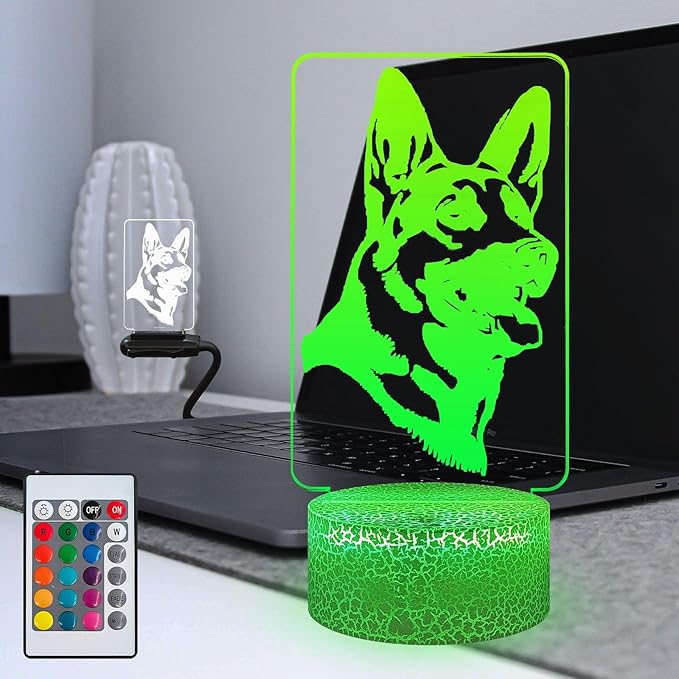 3D Visual Anime German shepherd Cute Dog Doggy Puppy Night Light 16 Color Change USB Charge Base Remote Control Dimming Flash Smooth Mode Desk Lamp Animal Cosplay Party Boy Gift Decoration