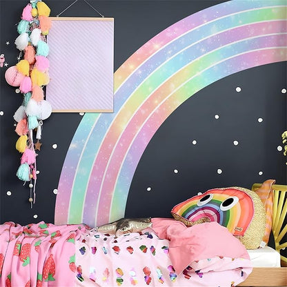 Waterproof Removable Vinyl Huge Rainbow Wall Decal Sticker for Nursery Kidsroom School Classroom Livingroom Bedroom Bathroom Decorations Art Kids Graduation Boho Cute Decals