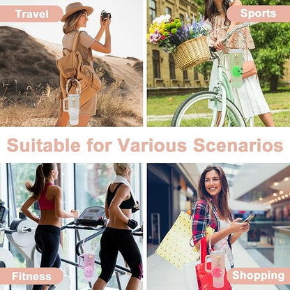 7PCS Water Bottle Cup Accessories Set for Stanley Cup 40oz & 30oz Tumbler, Including Water Bottle Handle Strap, Silicone Cup Boot, Silicone Straw Cover, Keychain Charm (Purple)