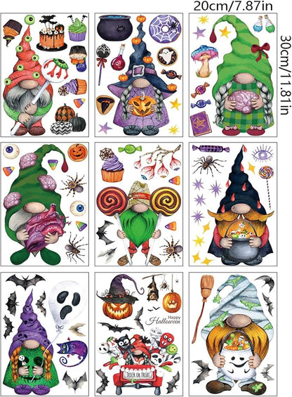 Halloween Window Clings Stickers Decoration Cartoon Dwarf Midget Horror Design Halloween Window Cling Decal Double Sided Static Removable Halloween Glass Window Stickers Supplies 9 Sheets