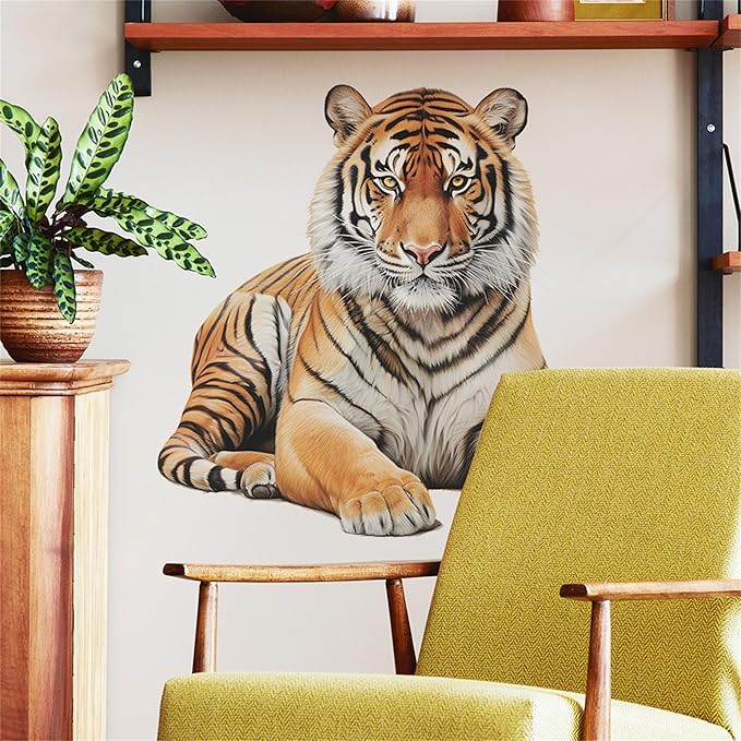 Lifelike Tiger Wall Decal 3D Animals Wall Sticker Safari Wall Decor for Nursery Kid'sroom School Classroom Livingroom Bedroom Bathroom Decoration (Lifelike Tiger 3)