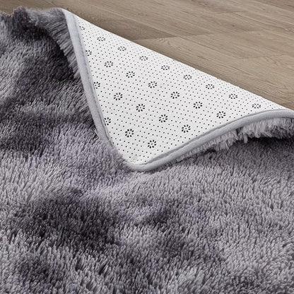 Soft Comfy Faux Fur Area Rug Super Fluffy Carpets for Bedroom Thick Fuzzy Shag Rug 6 x 9 ft for Living Room Nuresry Dorm Indoor Abstract Large Rugs for Modern Interior, Tie-Dyed Dark Grey