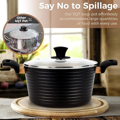 Pots and Pans Sets, Nonstick Cookware Set, Induction, Chemical-Free Kitchen Sets, Saucepan, Frying Pan, Saute Pan, Black, 9 Pieces