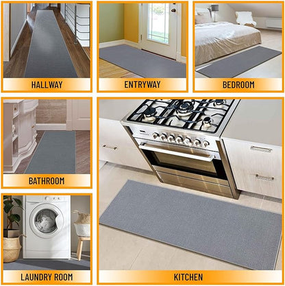 Machine Washable Modern Solid Design Non-Slip Rubberback 2x5 Traditional Runner Rug for Hallway, Kitchen, Bedroom, Entryway, 20" x 59", Gray