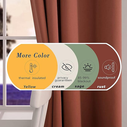 Mrs.Naturall 45 Inch Length Kitchen Curtains Set of 2 Panels Blackout Room Darkening Light Blocking Curtains for Living Room Bay Windows Rust Terracotta 34x45 Inches Long