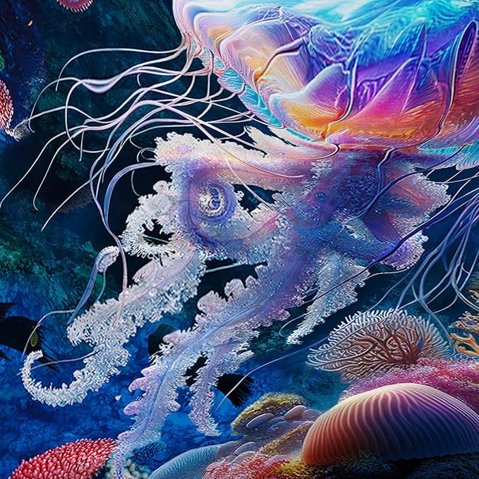 AILONEN Cartoon Jellyfish Shower Curtain,Underwater Animal Seahorses Style Bathroom Curtains Set for Kids,Girls,Ocean Theme Shower Curtains Set with Hooks for Bathroom,48" W*72" H