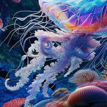 AILONEN Cartoon Jellyfish Shower Curtain,Underwater Animal Seahorses Style Bathroom Curtains Set for Kids,Girls,Ocean Theme Shower Curtains Set with Hooks for Bathroom,48" W*72" H