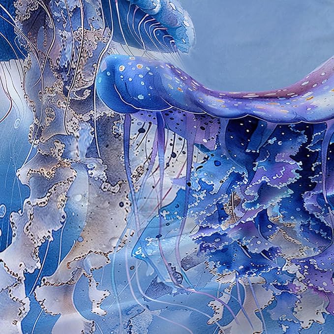 AILONEN 3D Jellyfish Shower Curtain,Beautiful Jellyfish Shower Curtain for Bathroom,Watercolor Blue Ocean Waterproof Fabric Shower Curtain Set with Hooks,72" W*84" H