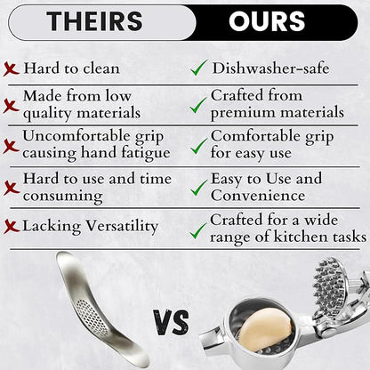 Premium Garlic Press, Heavy Duty Garlic Mincer Tool, Easily Crush Garlic, Ginger, Nuts, Seeds, Ergonomic Handle Garlic Press Stainless Steel, Garlic Masher, Silicone Peeler & Brush, Kitchen Gadgets