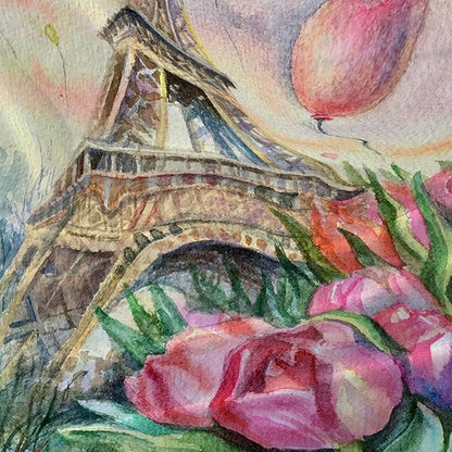 AILONEN Eiffel Tower Shower Curtain,Fantasy Tower Bathroom Fabric Shower Curtain for Girls Kids Teens, 60" W*72" H Flower Balloon Paris Tower Watercolor Theme Bathroom Decor