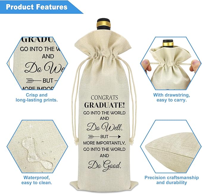 2024 Graduation Inspirational Gifts Wine Bag for Women Men Class of 2024 Graduate Graduation Gift for Her Him College High School Masters Graduation Gifts for Daughter Son Friends Wine Bottle Bag