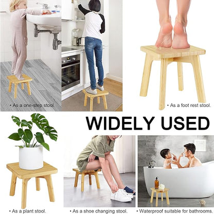 Kids Step Stool - Toddler Stool - Bamboo Wooden Stepping Foot Stools Adult Bedside Step Stool for Bed 350 Lbs Capacity Portable Small Stools to Sit on (Small Square)