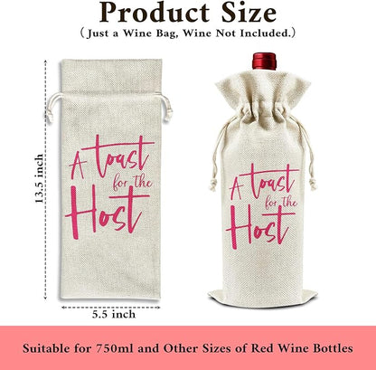 A Toast For The Host - Gifts for Hostess Wine Bags, 1 PC Reusable Drawstring Burlap Wine Bottle Bags, Appreciation Gifts for Women Ladies, Wine Gift Bag Wine Accessories -29