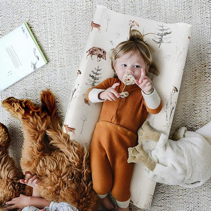 GRSSDER Stretch Ultra Soft Jersey Knit Changing Pad Cover Set 2 Pack, Change Table Pad Covers Fit 32"/34" x 16" Pads Safe and Snug, Pretty Pattern for Boys and Girls, Jungle Animals