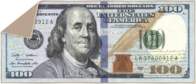 Machine Washable $100 Bill Design Non-Slip Rubberback 22x53 Modern Runner Rug for Hallway, Kitchen, Bedroom, 22" x 53", Multicolor