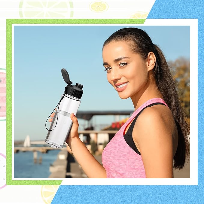 30 Pieces 17 oz Water Bottle Bulk Plastic Water Bottles Bulk with Handle Strap Lightweight Leakproof Drink Flip Top Bottles for Adults Fitness Gym (Black)