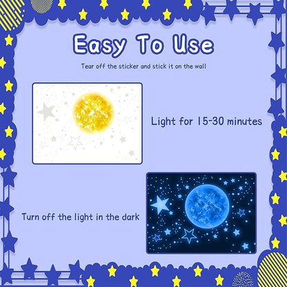965 PCS Glow in The Dark Stars and Sun for Ceiling, Luminous Stars and Planet Wall Decals, Kids Room Decor, Glowing Galaxy Wall Stickers for Nursery Decorations (Blue)
