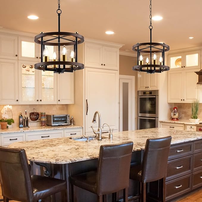 MO&OK 4-Lights Vintage Wood Color Farmhouse Wooden Metal Chandeliers Flush Mount Ceiling Light Fixture Farmhouse Chandelier for Dinning Room Living Room Bedroom Hallway Entryway Kitchen