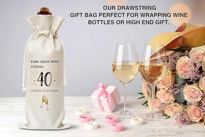 40th Birthday Wine Gift Bag, Cotton Burlap Wine Bags, 1984 Wine Bottle Cover Bag Birthday Gifts for Women, Men, Friends, Co-workers, Teachers, Mom, Dad, Antie, Uncle(06)