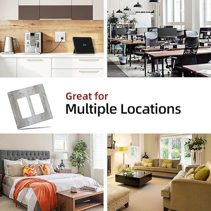 Rustic Grey Wood Shiplap 2 Gang Rocker Decora Light Switch Cover Decorative Vintage Country Outlet Covers Wall Plate Electrical Faceplate Switchcovers GFCI for Farmhouse Bathroom Bedroom Decor