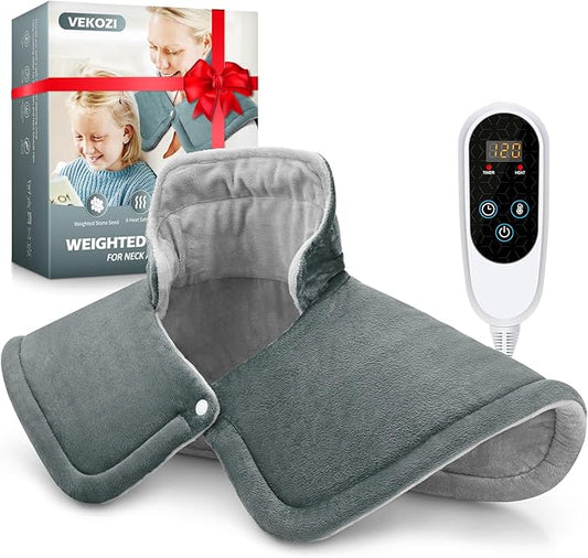 Heating Pad for Neck and Shoulders and Back, Christmas Birthday Gifts for Women Mom Mother, Weighted Neck Heating Pad for Back Pain Relief, Heating Pads Large, 6 Heat Settings 4 Auto-Off,17"x23" Gray
