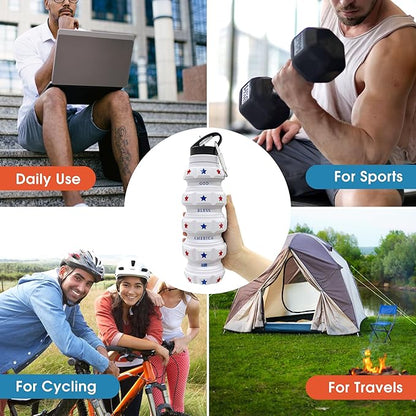 American Flag Collapsible Water Bottle 19.6 oz - US Flag Leak Proof Water Bottle - Patriots Gifts for Men Women - Silicone & Reusable - Independence Day Patriotic Accessories - God Bless America Decor