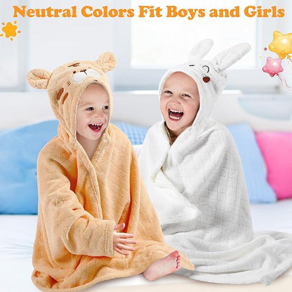 2 Pcs Toddler Hooded Bath Towel 50" x 32'' Thick Animal Hooded Towel for Kid Absorbent Baby Bath Towel Bathrobe Blanket for Boy Girls 0-5 Years(Yellow, White,Tiger, Rabbit)