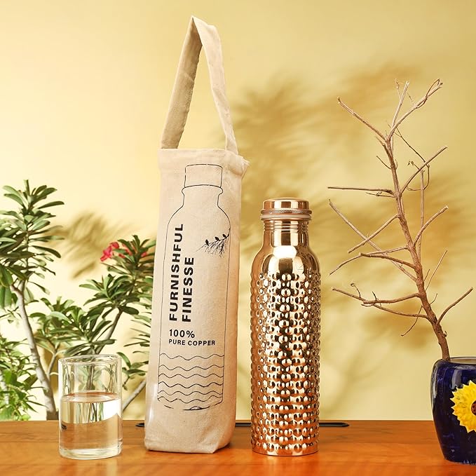 Copper Water Bottle For Drinking Black Pure Copper Ayurvedic Water Bottle 1000 ML Leak Proof,Water Bottle for Carrying Bag For for Sports, Gym,Yoga Travel,Water Bottle for Gym,Office,Hiking