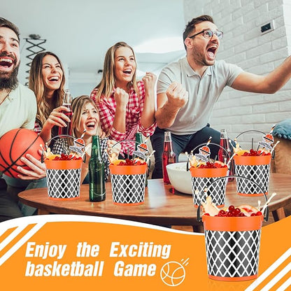 36 Pcs 32oz Basketball Party Favors Rum Buckets Plastic Basketball Cocktail Buckets for Drinks Plastic Ice Pail Bulk with Handle and Straw Reusable Punch Bowls for Drinkware Beer Beverage