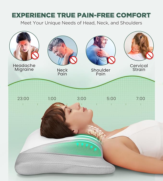 Adjustable Height Cervical Neck Pillow for Pain Relief, Hollow Contour Pillow with Cooling Breathable Pillowcase, Odorless Memory Foam Pillows, Orthopedic Bed Pillow Support Shoulder Side Back Stomach